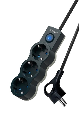 Удлинитель 3х1.5м с заземл. 10А IP20 2200Вт 220В защ. шторки ПВС 3х1 с выкл. черн. КОСМОС YKsm1.5m-3g-Z-V10A-B