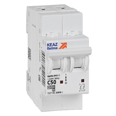 Выключатель автоматический модульный 2п C 50А 4.5кА OptiDin BM63-2C50-4.5-УХЛ3 КЭАЗ 326808