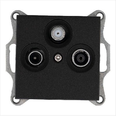 Розетка телевизионная оконечная TV + FM + SAT 3-м Ф9.5мм механизм антрацит Jasmart G6206B