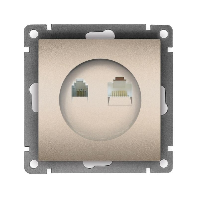 Розетка компьютерная + телефонная 2-м СП Афина механизм шампань Universal A0052-Br