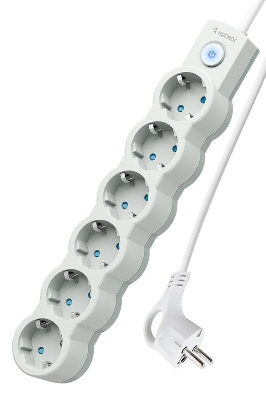 Удлинитель 6х5м с заземл. 10А IP20 2200Вт 220В защ. шторки ПВС 3х1 с выкл. бел. КОСМОС YKsm5m-6g-Z-V10A-W