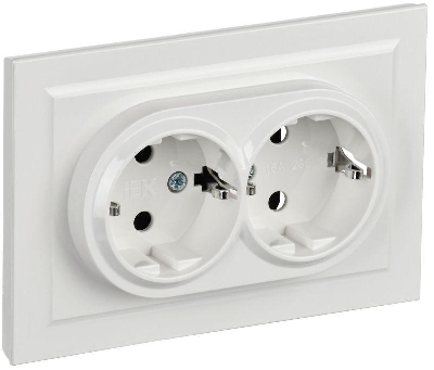 Розетка 2-м СП BRITE РСш12-3-БрБ 16А в сборе с заземл. защ. шторки бел. IEK BR-R24-16-K01-F-PRO