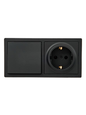 Блок выключатель 1-клав. проходной и розетка 1-местн с заземл. LETO черн. бархат горизонталь LEZARD 752-4200-170BVP