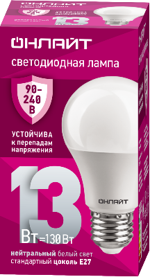 Лампа светодиодная 90 401 OLL-A60-13-230-4K-E27 (PRO 90-240В) ОНЛАЙТ 90401