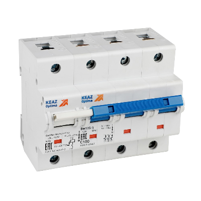 Выключатель автоматический модульный 3п D 100А 10кА OptiDin BM125-3D100-НР-14ln-УХЛ3 с независимым расцепителем КЭАЗ 336381