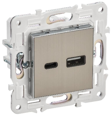 Розетка USB A+C 18Вт SKANDY SK-R13N никель IEK SK-U22-018-K50