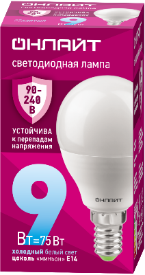 Лампа светодиодная 90 422 OLL-G45-9-230-6.5K-E14-FR (PRO 90-240В) ОНЛАЙТ 90422