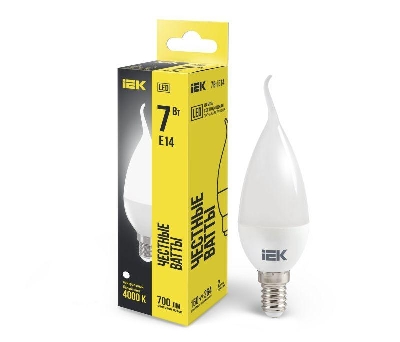 Лампа светодиодная 7Вт CB35 свеча на ветру 4000К нейтр. бел. E14 230В IEK LLE-CB35-7-230-40-E14