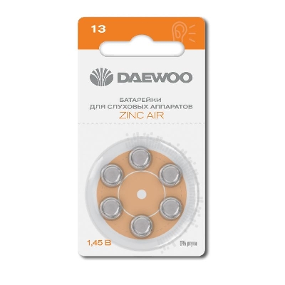 Элемент питания воздушно-цинковый ZA13/PR48 1.45В BL-6 (блист.6шт) для слуховых аппаратов DAEWOO 5060371