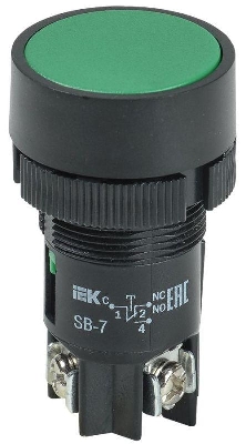 Кнопка SB-7 "Пуск" d22мм 1з+1р 0.6-10А 240В зел. IEK BBT40-SB7-K06