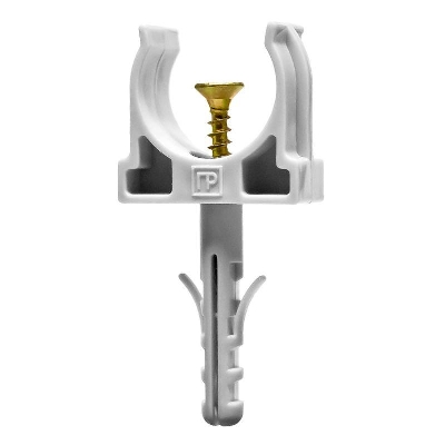 Держатель для труб (клипса) d20мм с дюбелем и саморезом сер. (в малой упак.) (уп.10шт) Промрукав PR13.0308