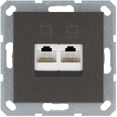 Розетка компьютерная 2-м RJ45 IP20 кат. 5E механизм мокко Jasmart G6106Z