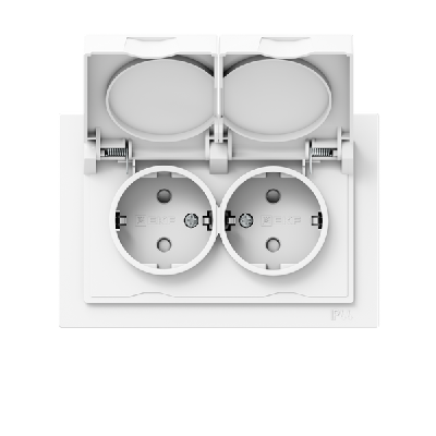 Розетка 2-м СП Эпика 16А IP44 с заземл. защ. шторки с рамкой с крышками механизм бел. EKF UP1-SOW-211-44