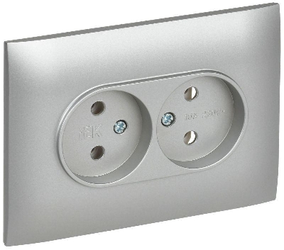 Розетка 2-м SKANDY 10А без заземл. без защ. шторок в сборе SK-R10S серебр. IEK SK-R20-10-K23-F