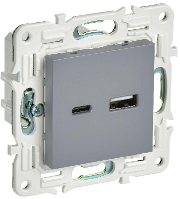 Розетка USB A+C 18Вт SKANDY SK-R13Gr сер. IEK SK-U22-018-K03
