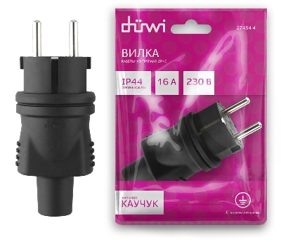 Вилка каучуковая прямая с/з 16А 230В IP44 черн. Duwi 27454 4