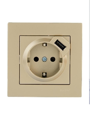 Розетка с заземл. + USB разъем VESNA зол. LEZARD 742-3688-181