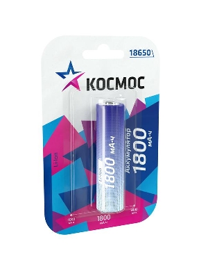 Аккумулятор Li-ion 18650 1800мА.ч без защиты (блист.1шт) КОСМОС KOC18650Li-ion18UBL1