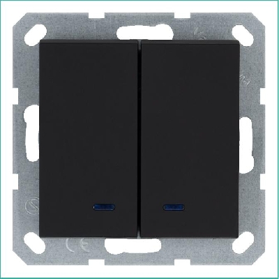 Выключатель 2-кл. 10А IP20 с подсветкой механизм черн. матовый soft touch Jasmart G3023NPB