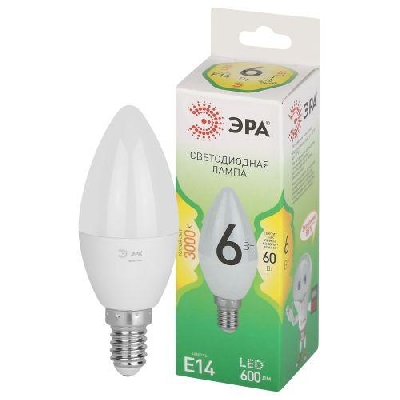 Лампа светодиодная GREEN LINE B35-6W-830-E14 GL 6Вт свеча 3000К свет тепл. E14 Эра Б0067122