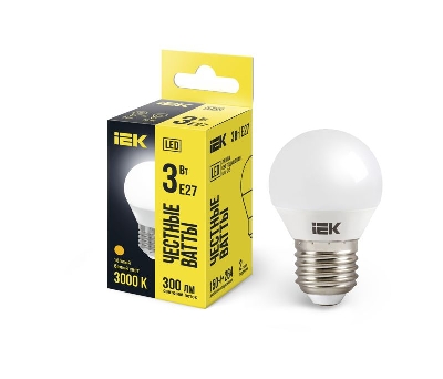 Лампа светодиодная G45 3Вт шар 3000К тепл. бел. E27 216лм 230-240В IEK LLE-G45-3-230-30-E27