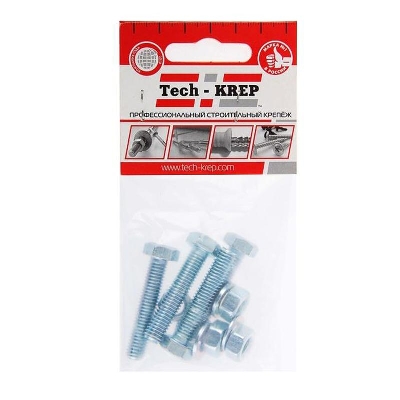 Болт с шестигранной головкой М8х30 DIN 933 класс прочн. 8.8 с гайкой и шайбой оцинк. (пакет) (уп.4шт) Tech-Krep/Zitar 112722