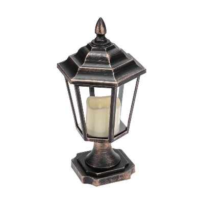 Фонарь декоративный на подставке со свечкой бронзовый корпус размер 14.5х17х31см тепл. бел. Neon-Night 513-058