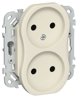 Розетка 2-м СП FLITE РС02-1-ФлСл 10А без заземл. без защ. шторок безвинтовое крепление механизм сливочный IEK FI-R20-10-1-K86