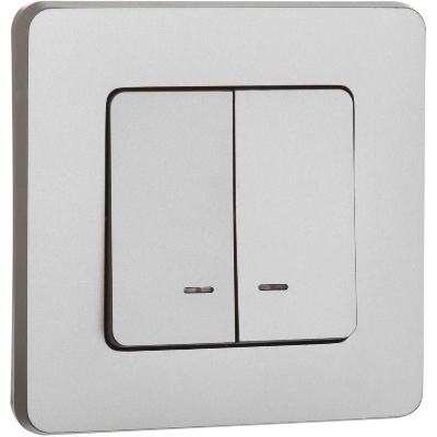 Выключатель 2-кл. Inspiria 10А IP20 250В 10AX с подсветкой/индикацией механизм алюм. IEK 673632