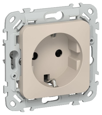 Розетка СП FLITE РС11-1-ФлЛ 16А с заземл. без защ. шторок безвинтовое крепление механизм льняной IEK FI-R11-16-1-K88