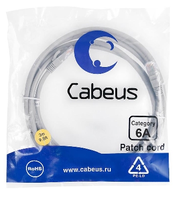 Патч-корд U/UTP кат.6A PC-UTP-RJ45-Cat.6a-3m-LSZH 2xRJ45/8p8c неэкранир. LSZH (10G) 3м сер. Cabeus 7897c