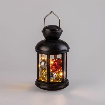 Фонарь декоративный 12х12х20.6см с шариками тепл. бел. корпус черн. Neon-Night 513-061