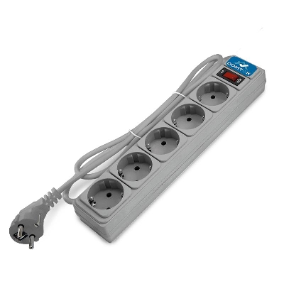 Удлинитель с сетевым фильтром 5х3м с заземл 10А IP20 2.2кВт ПВС 3х1 с выкл. сер. DOMTOK 2533