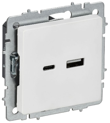 Розетка BRITE РЮ11-1-БрАБ 18Вт USB A+C механизм арктич. бел. IEK BR-U22-018-K91