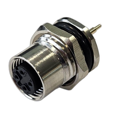 Разъем М12 4D гнездовой пайка на печатную плату метал. прямой резьба M16 приборная часть СЦМ120081-04D СТЭЗ 185200560