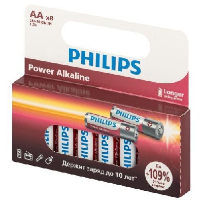 Элемент питания алкалиновый AA/LR6 1.5В Power (блист. 8шт) Philips Б0064634