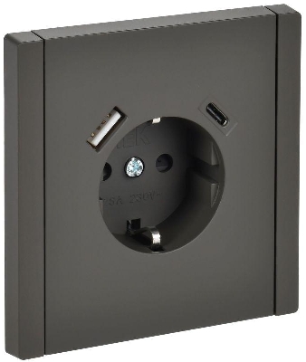 Розетка FORTE&PIANO FP347 16А USB A+C 18Вт с заземл. защ. шторки винт. крепл. сер. IEK FP-R14-16-U22-018-K03