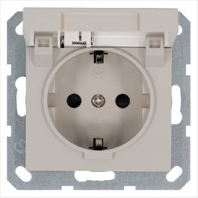 Розетка 1-м Shuko 16А IP20 с заземл. защ. шторки с крышкой механизм тауп Jasmart G5505T