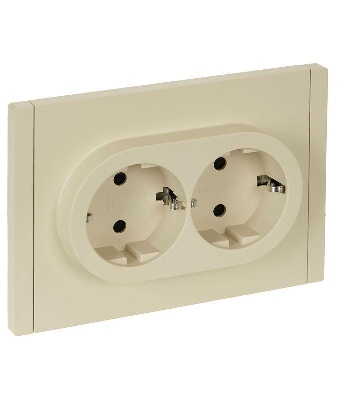 Розетка 2-м СП FORTE&PIANO FP423 16А с заземл. защ. шторки безвинт. крепл. ваниль IEK FP-R24-16-1-K10