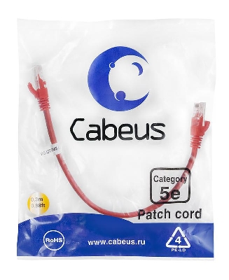 Патч-корд U/UTP кат.5E PC-UTP-RJ45-Cat.5e-0.3m-RD-LSZH 2xRJ45/8p8c неэкранир. LSZH 0.3м красн. Cabeus 9511c