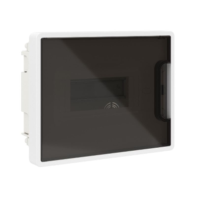 Щиток встраиваемый 8мод. IP41 с тонированной дверцей с 2 шинами PEN на 6 и 8 отверст. бел. DKC F08B1WD