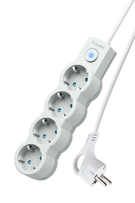 Удлинитель 4х5м с заземл. 10А IP20 2200Вт 220В защ. шторки ПВС 3х1 с выкл. бел. КОСМОС YKsm5m-4g-Z-V10A-W