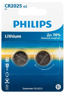 Элемент питания литиевый CR2025 (блист. 2шт) Philips Б0064660