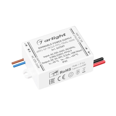 Блок питания ARPJ-SP-39260-PFC-TRIAC-MINI (10Вт 20-39В 260мА) IP65 пластик Arlight 047587