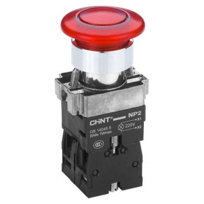 Кнопка управления "Грибок" d40мм NP2-BW4462 1НЗ IP40 с самовозвратом с подсветкой красн. (R) CHINT 575782