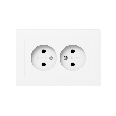 Розетка 2-м СП Эпика 16А без заземл. без защ. шторок с рамкой механизм бел. EKF UP1-SOW-200