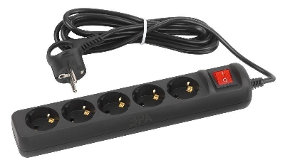 Удлинитель 5х3м с заземл. 10А с выкл. ПВС 3х0.75 черн. UX-5es-3m-B Эра Б0057731