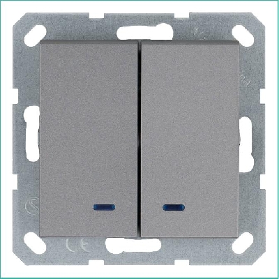 Выключатель 2-кл. 10А IP20 с подсветкой механизм алюм. Jasmart G3023NS