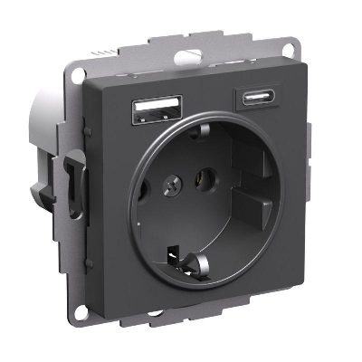 Розетка AtlasDesign 16А с 2-мя заряд. устройствами USB тип A+C 5В/2.4А/3.0А 2х5В/1.5А механизм базальт SE ATN001432