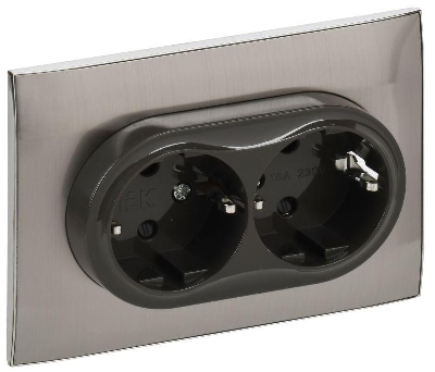 Розетка 2-м SKANDY 16А с заземл. защ. шторки в сборе SK-R07N никель IEK SK-R24-16-K50-F